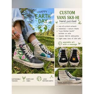 Custom Vans Sk8 Hi Hand Painted Celestial Sun Moon Earth Sneakers 7.5